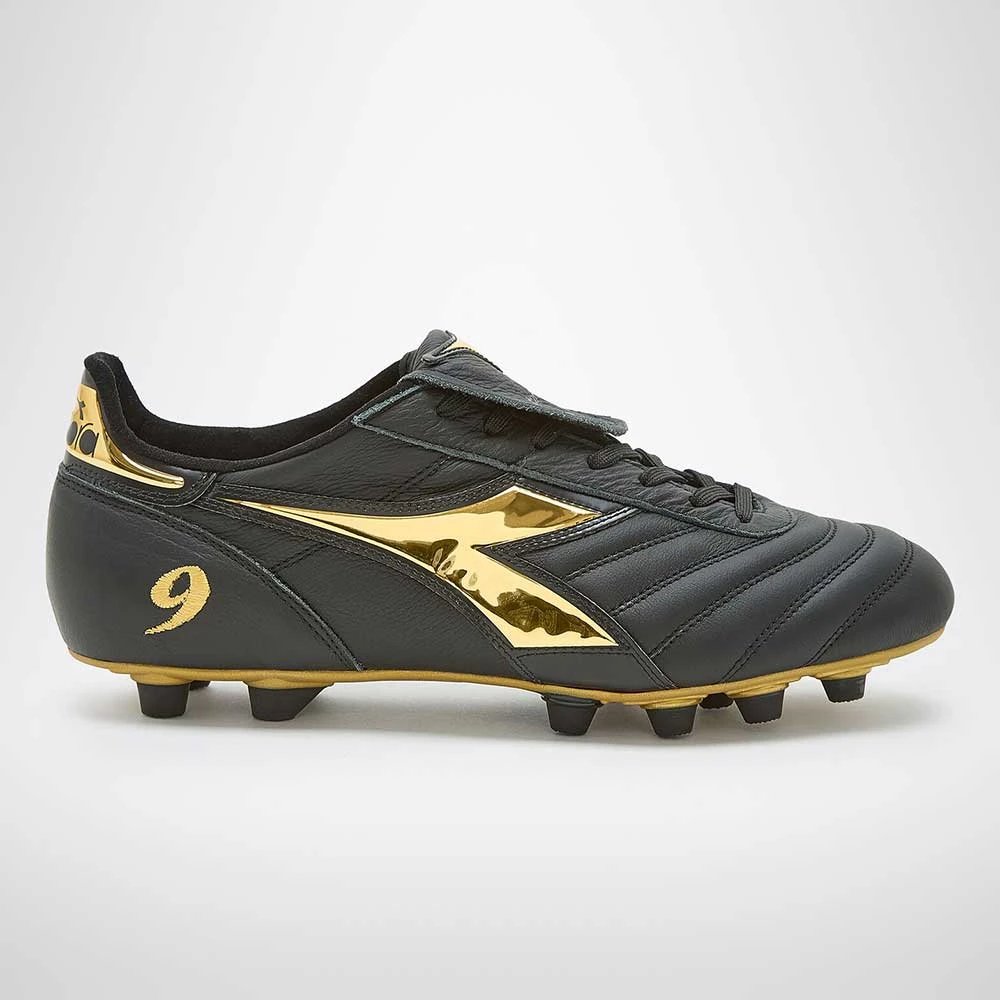 Diadora Men's Brasil #9 Italy LT+MDPU Soccer Shoe - Black/Gold 1 Diadora Men's Brasil #9 Italy LT+MDPU Soccer Shoe - Black/Gold