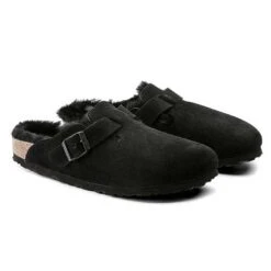 Birkenstock Boston Shearling Black Suede Leather- Regular/Wide -Sports Shoes 259883 pair 1